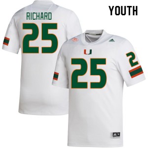 Youth Jadais Richard White University of Miami College Football #25 Jersey 386922-984