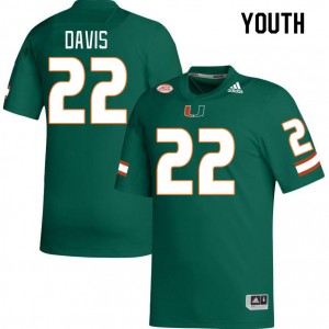 Youth Jaden Davis Green Miami College Football #22 Jersey 440150-837