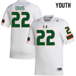 Youth Jaden Davis White University of Miami College Football #22 Jersey 966472-271