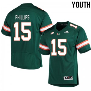 Youth Jaelan Phillips Green University of Miami College Football #15 Jersey 129078-925