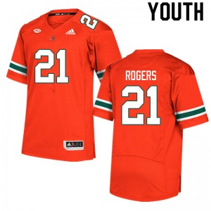 Youth Khamauri Rogers Orange University of Miami College Football #21 Jersey 442365-122