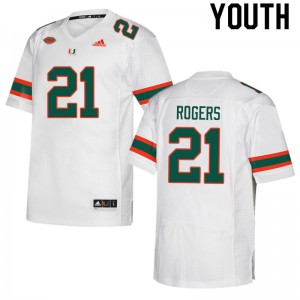 Youth Khamauri Rogers White Miami College Football #21 Jersey 515469-251