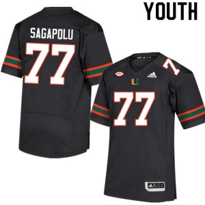 Youth Logan Sagapolu Black Miami Hurricanes College Football #77 Jersey 530073-153