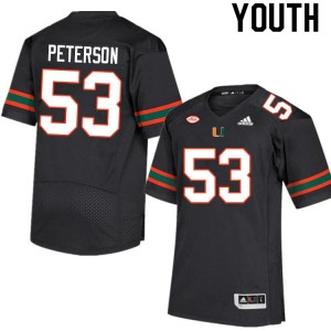 Youth Lucas Peterson Black University of Miami College Football #53 Jersey 734069-741