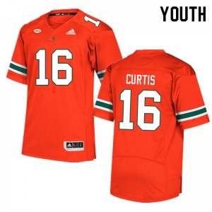 Youth Malik Curtis Orange Hurricanes College Football #16 Jersey 549264-858