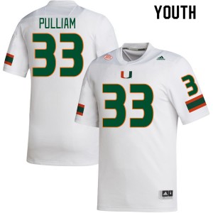 Youth Marcellius Pulliam White Miami Hurricanes College Football #33 Jersey 640474-162