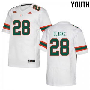 Youth Marcus Clarke White Miami College Football #28 Jersey 509887-479
