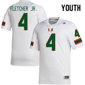 Youth Mark Fletcher Jr. White University of Miami College Football #4 Jersey 718557-802