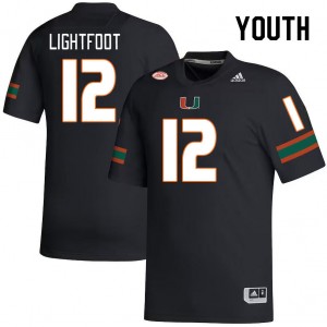 Youth Marquise LIghtfoot Black Hurricanes College Football #12 Jersey 628948-835