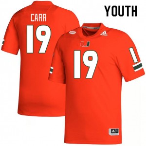 Youth Ny Carr Orange University of Miami College Football #19 Jersey 718778-292