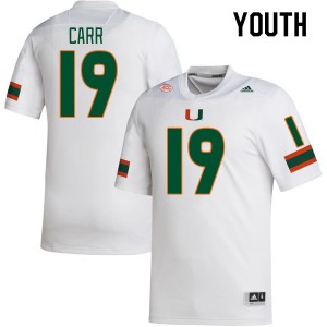 Youth Ny Carr White Miami Hurricanes College Football #19 Jersey 874424-762