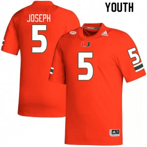 Youth Ray Ray Joseph Orange Hurricanes College Football #5 Jersey 718674-574