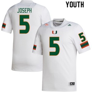 Youth Ray Ray Joseph White Miami College Football #5 Jersey 220625-859