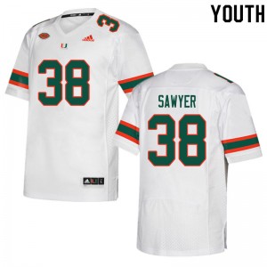 Youth Shane Sawyer White Hurricanes College Football #38 Jersey 747859-589