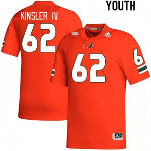 Youth Tommy Kinsler IV Orange Hurricanes College Football #62 Jersey 516514-402