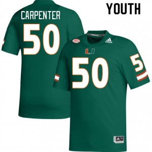 Youth Zach Carpenter Green University of Miami College Football #50 Jersey 691671-252